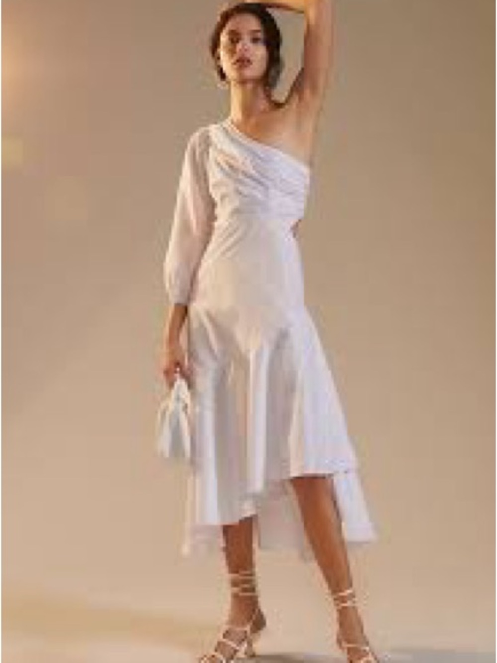 Anthropologie White One-Shoulder Asymmetric Midi Dress